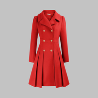 Dami - Classy Double Button Long Sleeve Coat Red