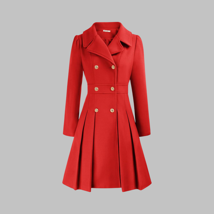 Dami - Classy Double Button Long Sleeve Coat Red