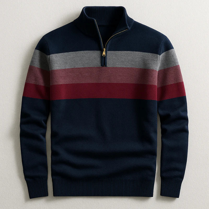Douglas - Stripe Quarter-Zip Cotton Pullover