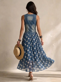 Maureen – Denim Polka Dot Midi Dress