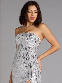 Strapless Bodycon Silver Sequin Party Dress