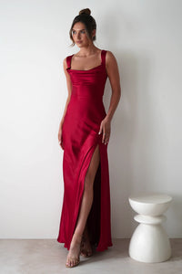 Riviera Soft Satin Maxi Gown Berry Red