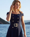 Greta Navy Dress Elegant Summer Dress Women Structured Coastal Chic