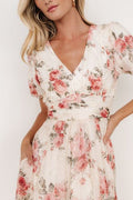 Arabella Embroidered Tulle Maxi Dress Dusty Blue Floral