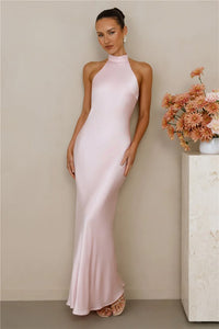 The Cleo Halter Satin Maxi Dress Pink