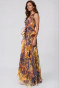 V Neck Organza A Line Gown SP Multi
