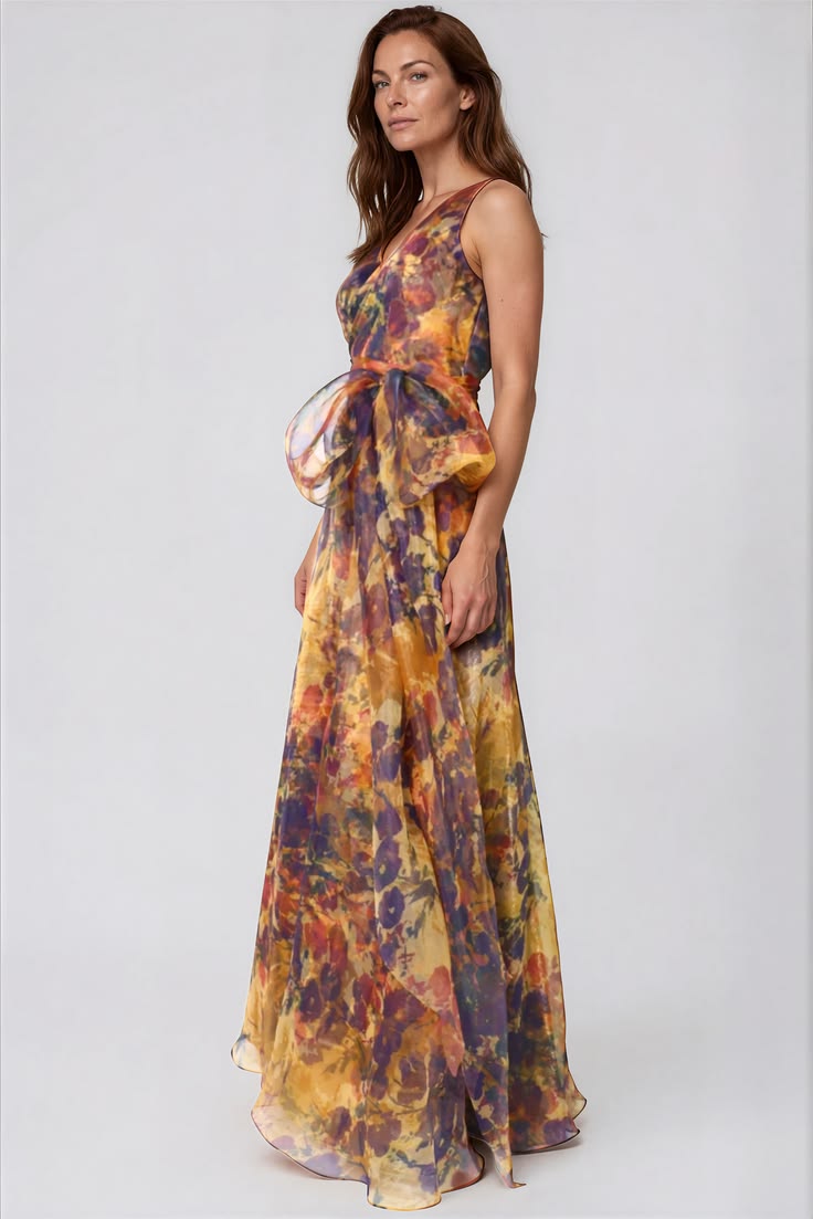 V Neck Organza A Line Gown SP Multi