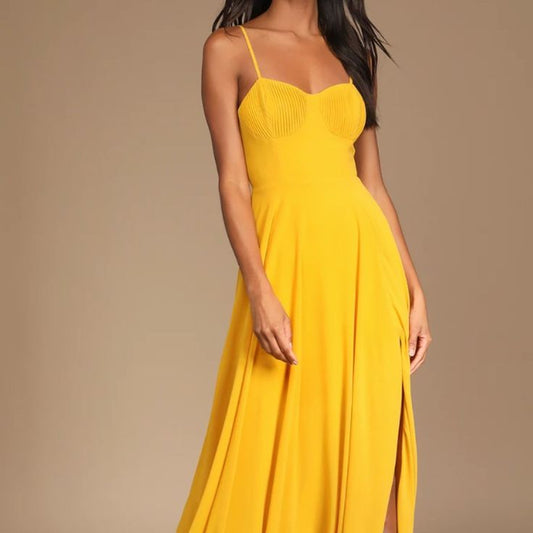 Dress Brand New Golden Yellow Pleated Bustier Maxi Dress Size Small