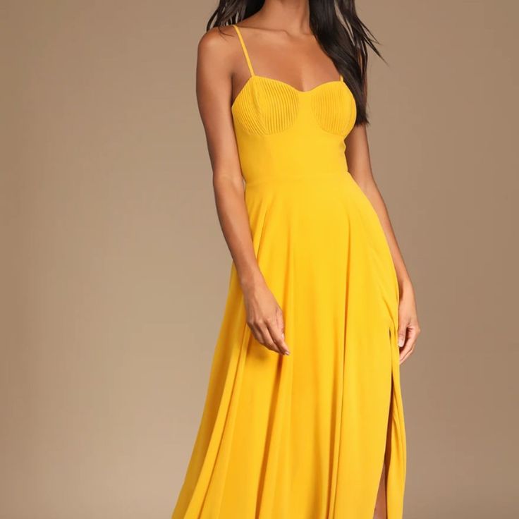 Dress Brand New Golden Yellow Pleated Bustier Maxi Dress Size Small