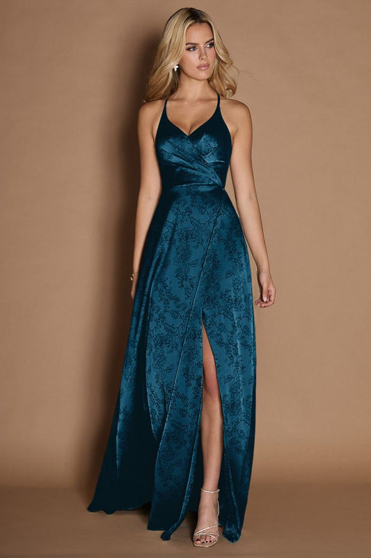 Adelin Navy Black Open Back Maxi Dress