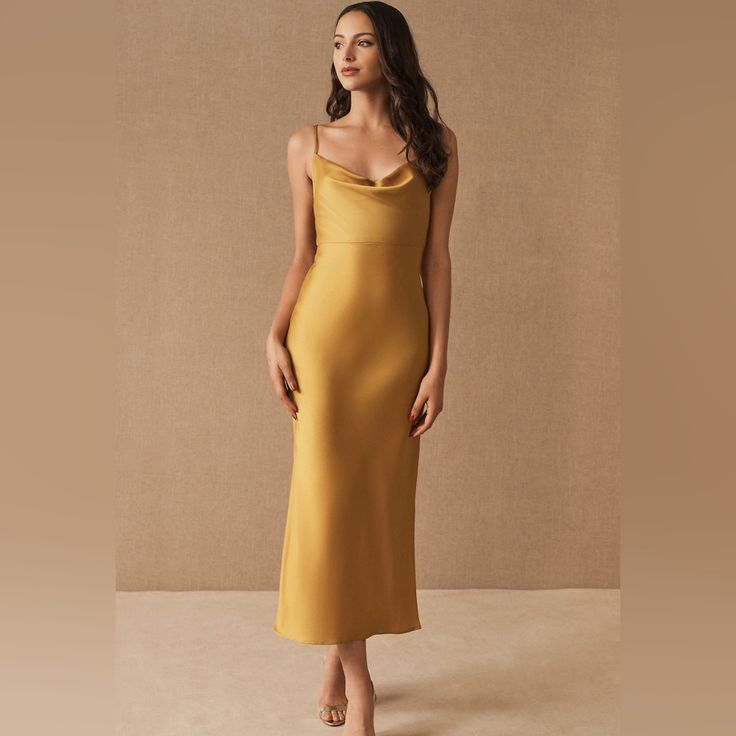 Dress Cali Satin Midi Dress Color: Gold Yellow Size: 0