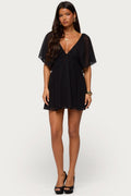 Rosalee Chiffon Babydoll Mini Dress Black