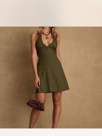 12th Tribe Dress Emma Olive Linen Mini Dress Color: Green Size: Xs