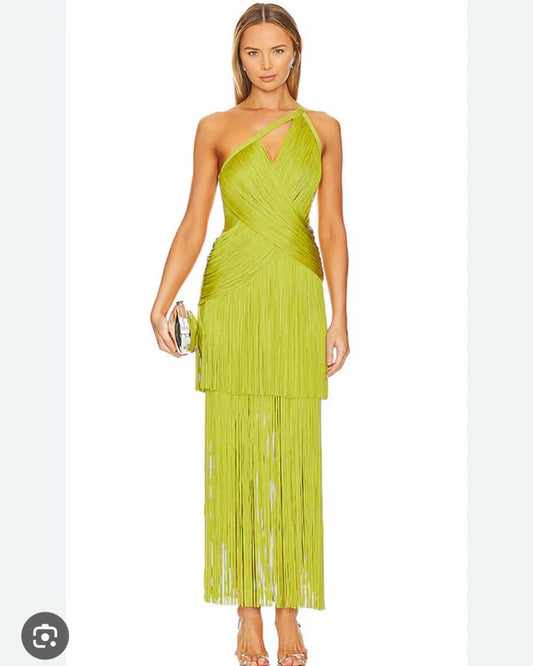 Herve Leger One Shoulder Fringe Dress by Herve Leger - Pickle
