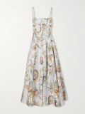Camilla - Crystal-embellished Printed Linen And Silk-blend Midi Dress - White - large