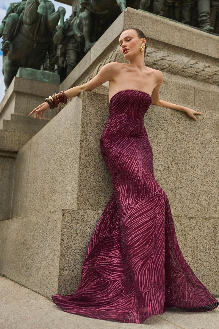 Raffia Strapless Fit And Flare Gown