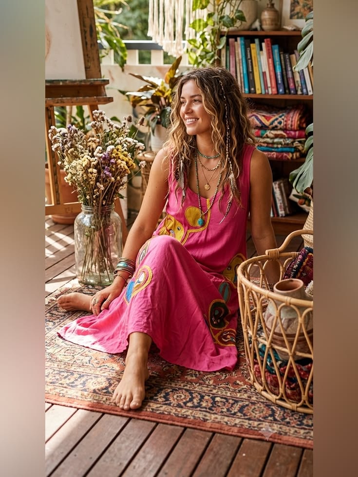 Junglee Billee Dress Junglee Billee Free Size Pink Embroidered Boho