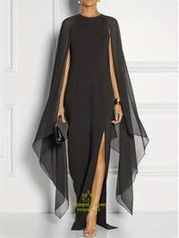 Black Elegant, Summer Perfect, Woven Maxi Dress With Split Sleeve And