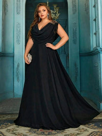 Qoq Dress Plus Size Black Cowl Neck Maxi Dress With Embellished