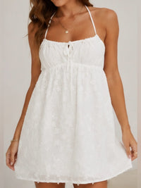 Daisy Broderie Halter Mini Dress in White
