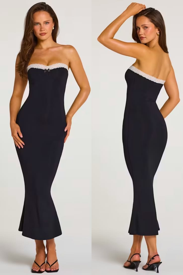 Modal Lace Trim Midaxi Dress In Black