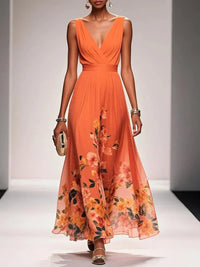 Isabella | Women's Floral Print Wedding Guest Dress Orange