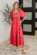 Hazel Blues Petals & Promises V Neck Dress In Red Multi Small
