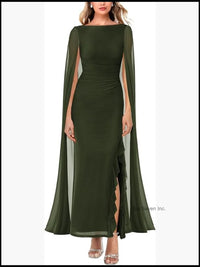 Sexy Elegant Long Sleeve High Split Mesh Ruched Formal Evening Party