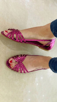 Jemimah – Glossy Metallic Peep-Toe Cut-Out Sandals