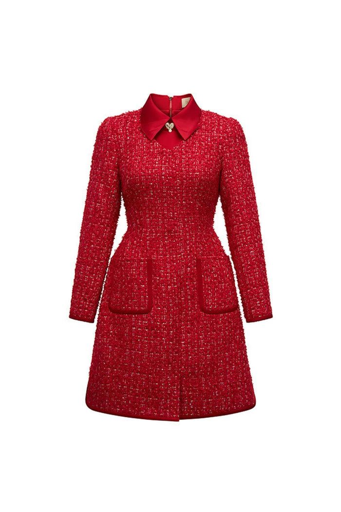 Women's Claire A Line Collared Neck Tweed Mini Dress S M L XL White