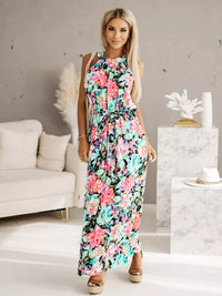 Printed Sleeveless Maxi Dress White