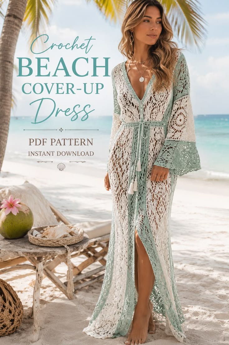 Crochet Beach Cover Up Dress Pattern, Boho Maxi Tutorial (Pdf