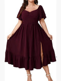Plus Size Sweetheart Neckline Ruffle Sleeve Smocked Back Maxi Dress