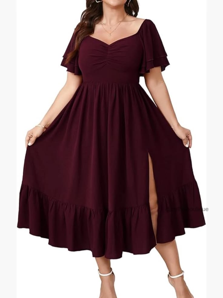 Plus Size Sweetheart Neckline Ruffle Sleeve Smocked Back Maxi Dress