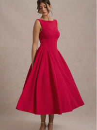 Club L London Dress Club London L Muriel Red Boat Neck Volume Hem Midi