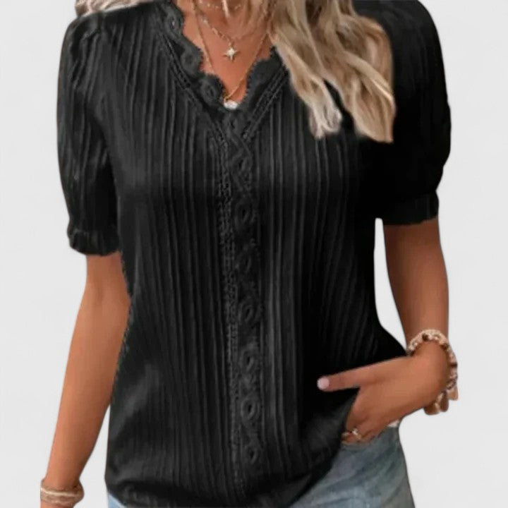 Avienne | Elegant V-Neck Blouse Black