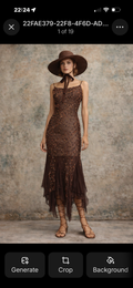 Tory, 90s beaded brown bias cut chiffon handkerchief dress