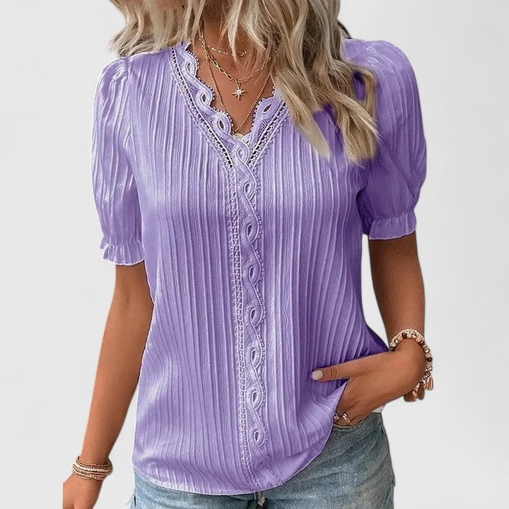 Avienne | Elegant V-Neck Blouse Purple