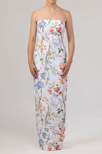 Elizabeth Garden Reverie Silk Faille Column Gown in White Floral