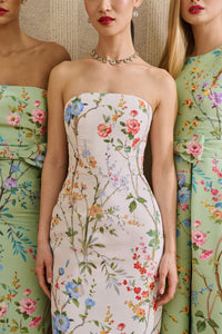 Elizabeth Garden Reverie Silk Faille Column Gown in White Floral