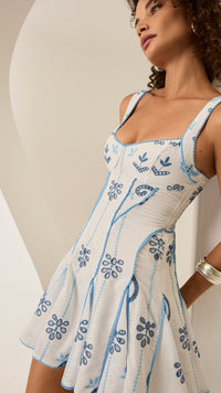 Arissa Short Dress Blue and White