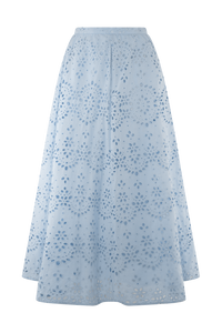 Arla Broderie Midi Skirt - Pale Cornflower Blue