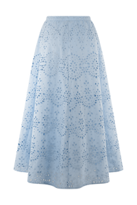Arla Broderie Midi Skirt - Pale Cornflower Blue