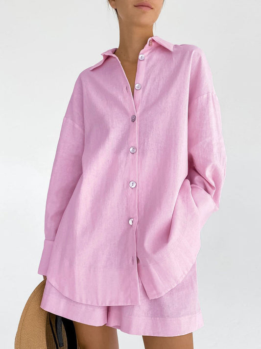 Nalia Set with Loose Shirt and Elastic-Waist Shorts