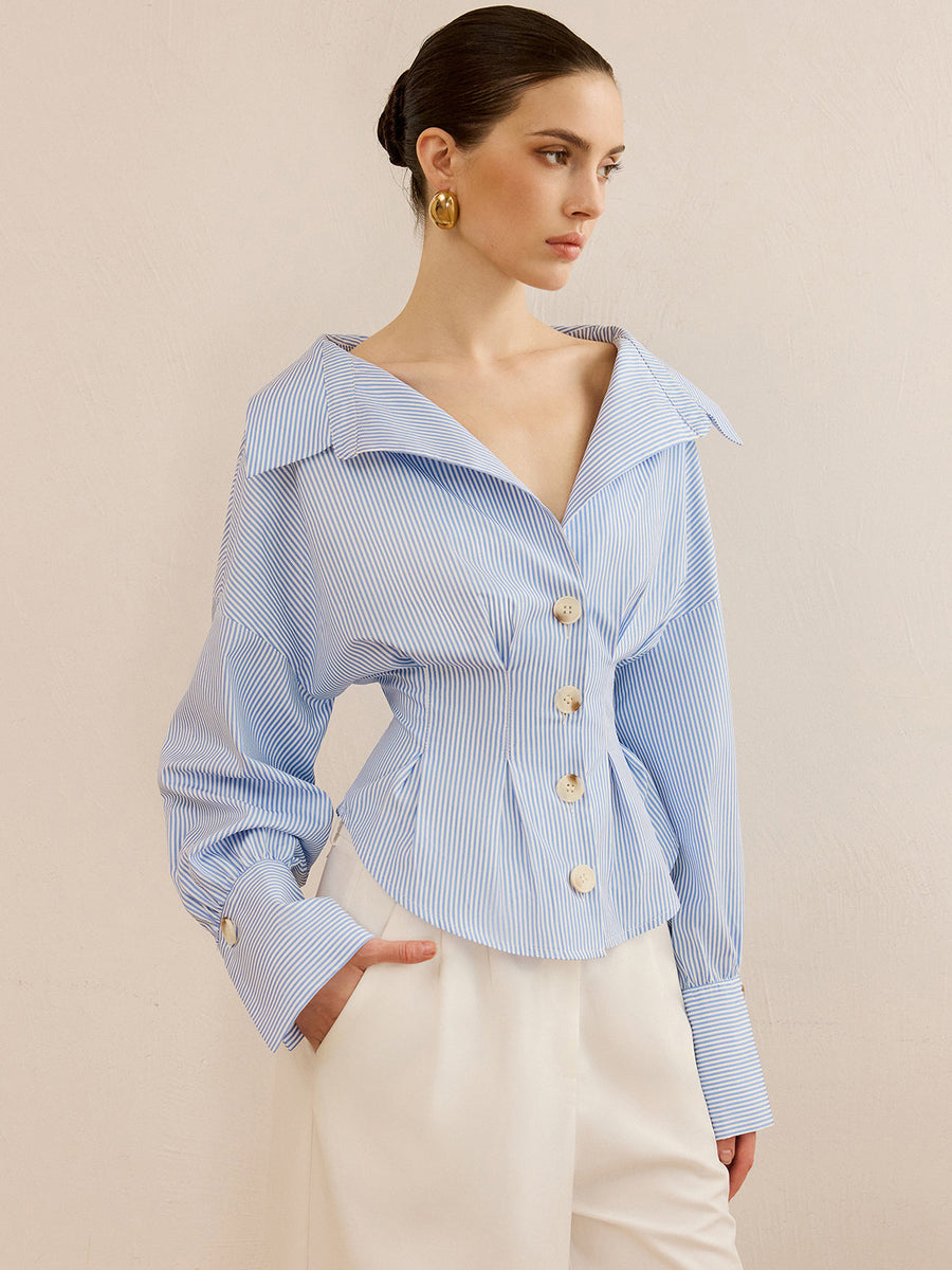 Anny Striped Wide Collar Blouse