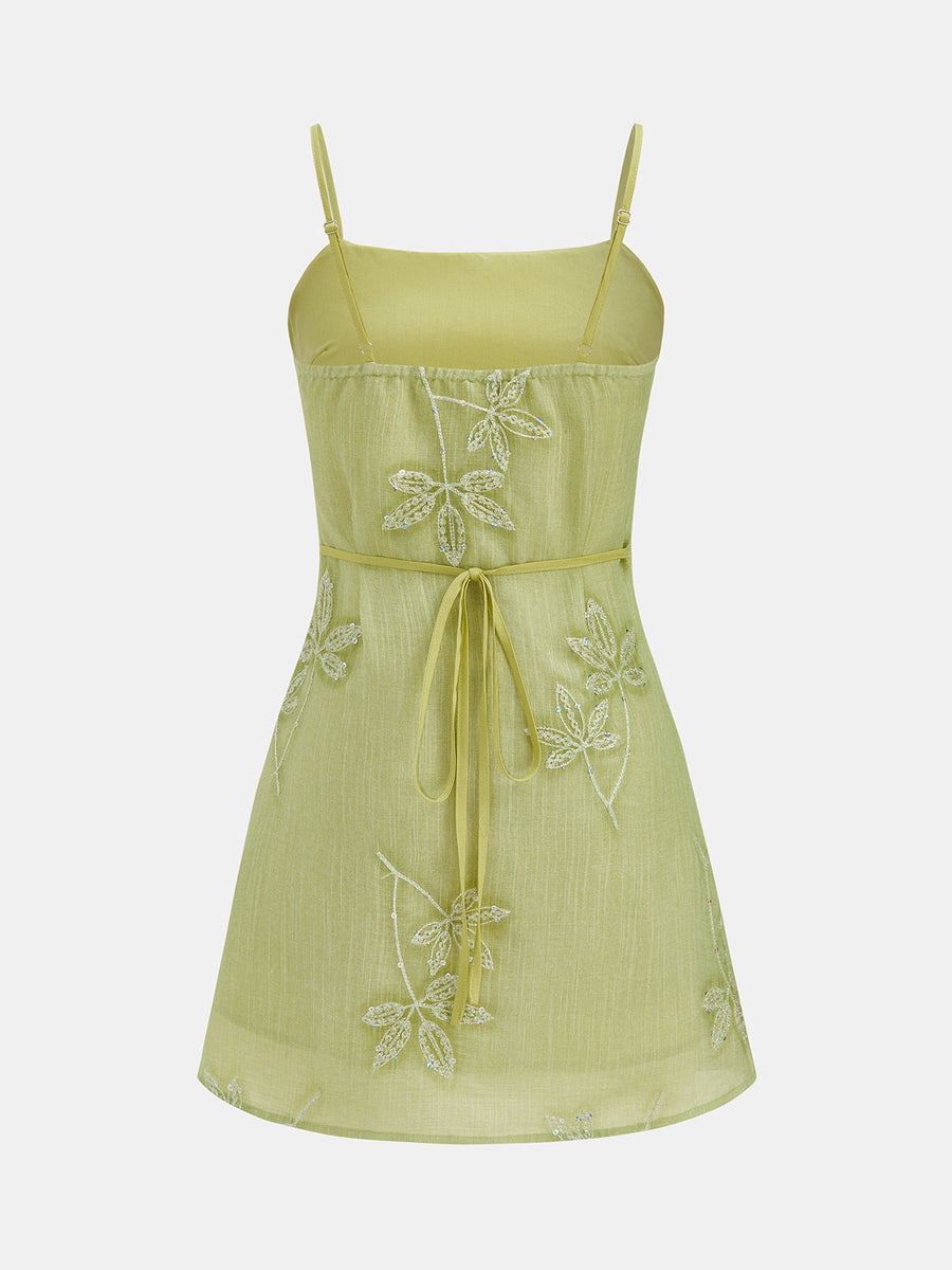 Sequin Leaf Embellished Slip Dress