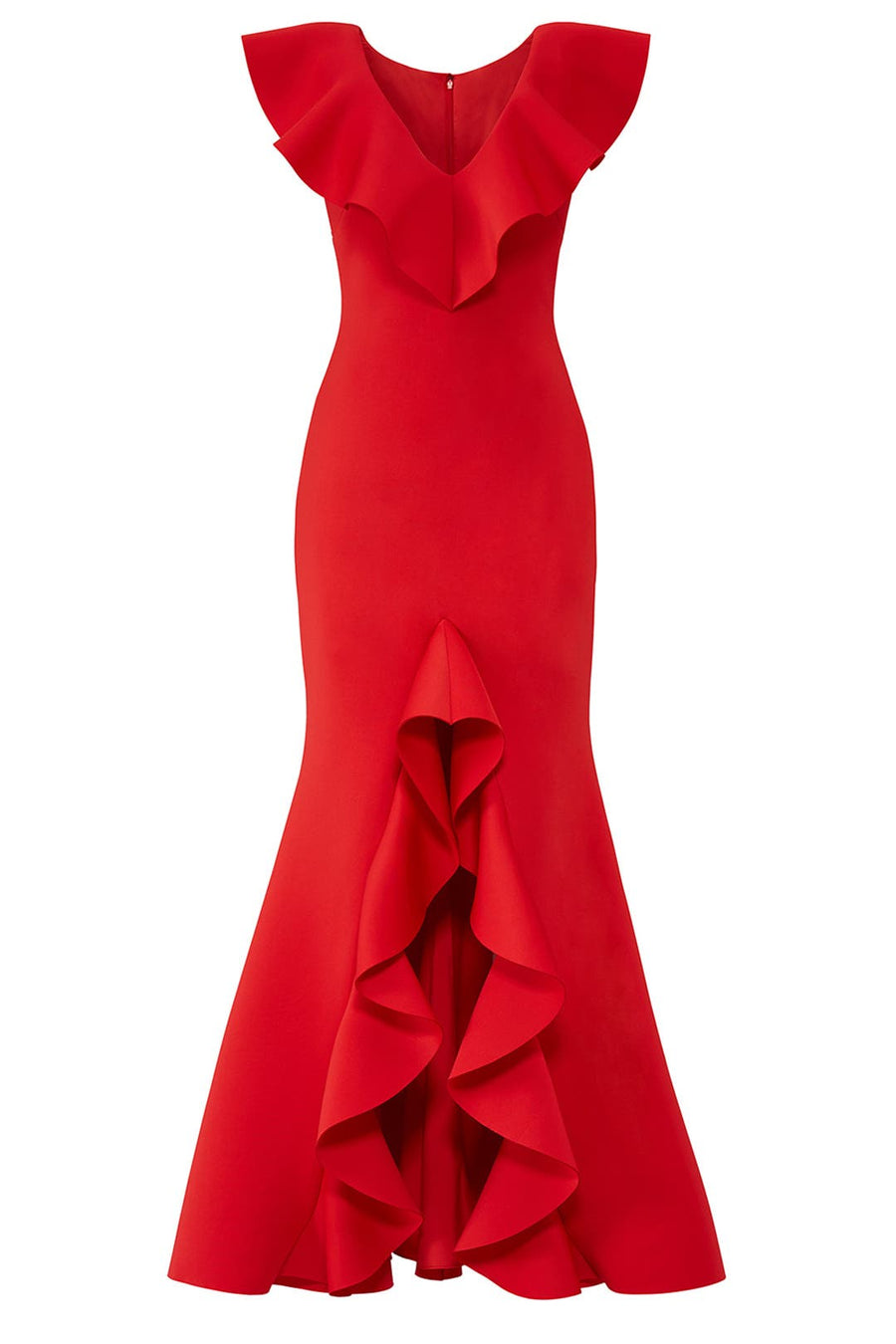 Red Ruffle V-Neck Gown
