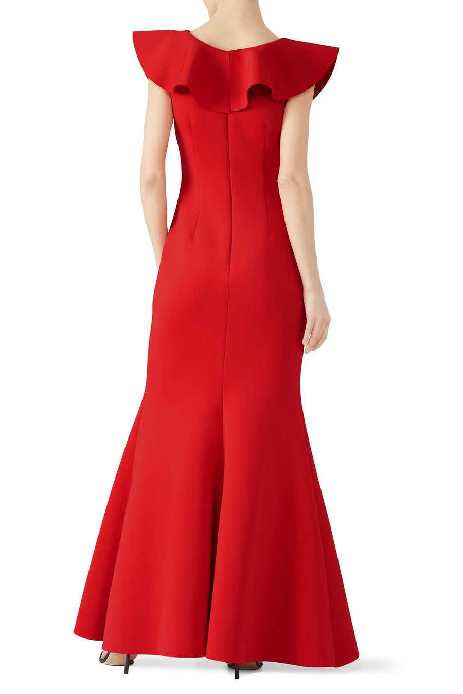 Red Ruffle V-Neck Gown