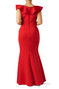 Red Ruffle V-Neck Gown