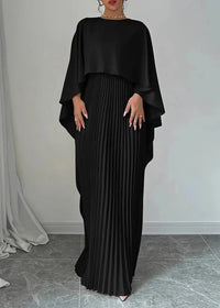 Makayla | Womens Wedding Guest Pleated Cape Maxi Dress Black